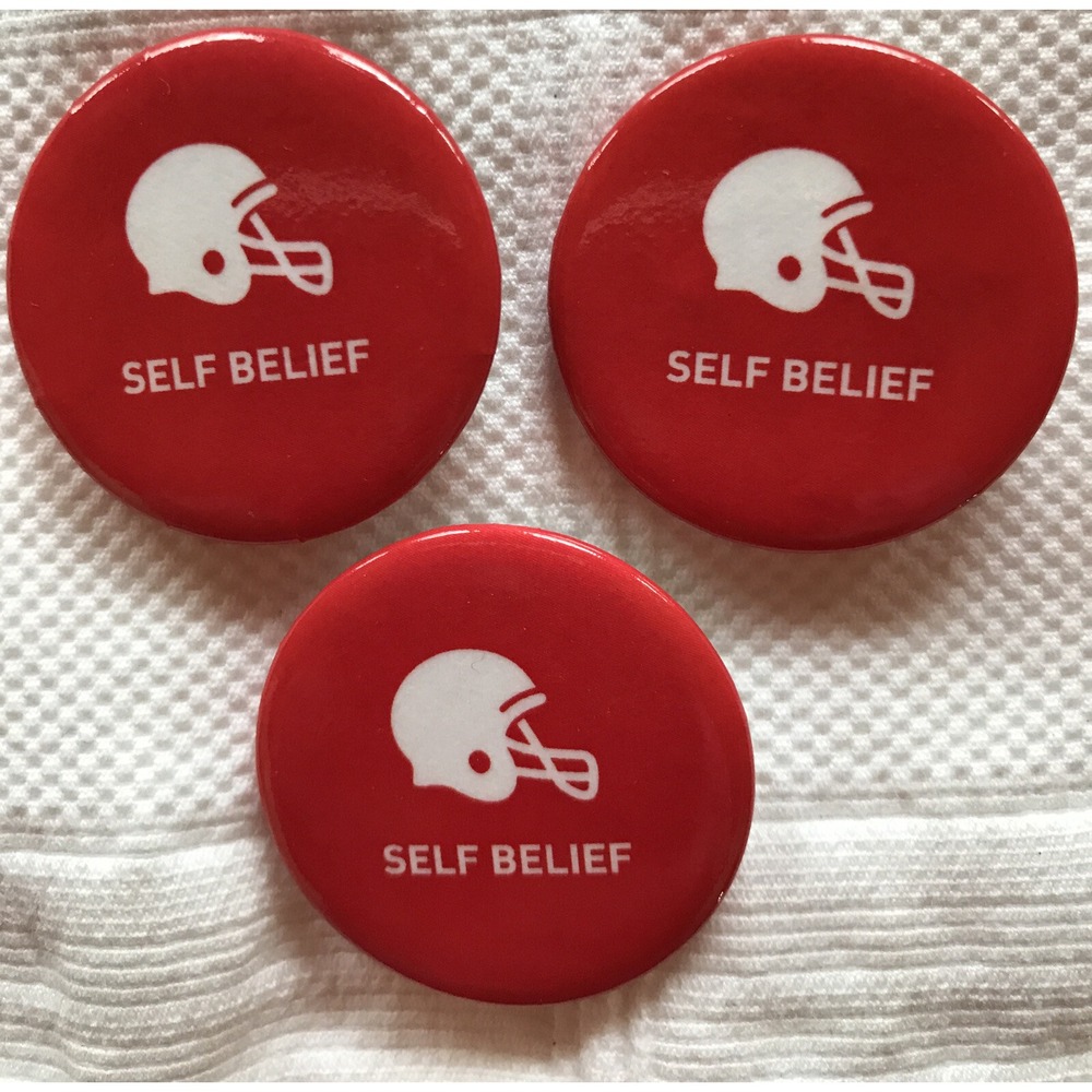 Set of 3 Collectible Pinback Button 1.2" Red Football Helmet "Self Belief"